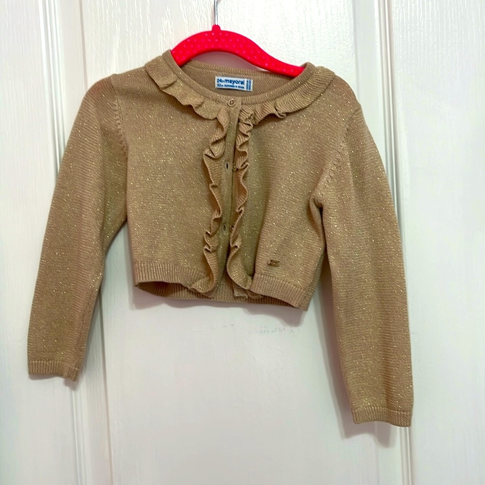 Mayoral cardigan tan with gold sparkle